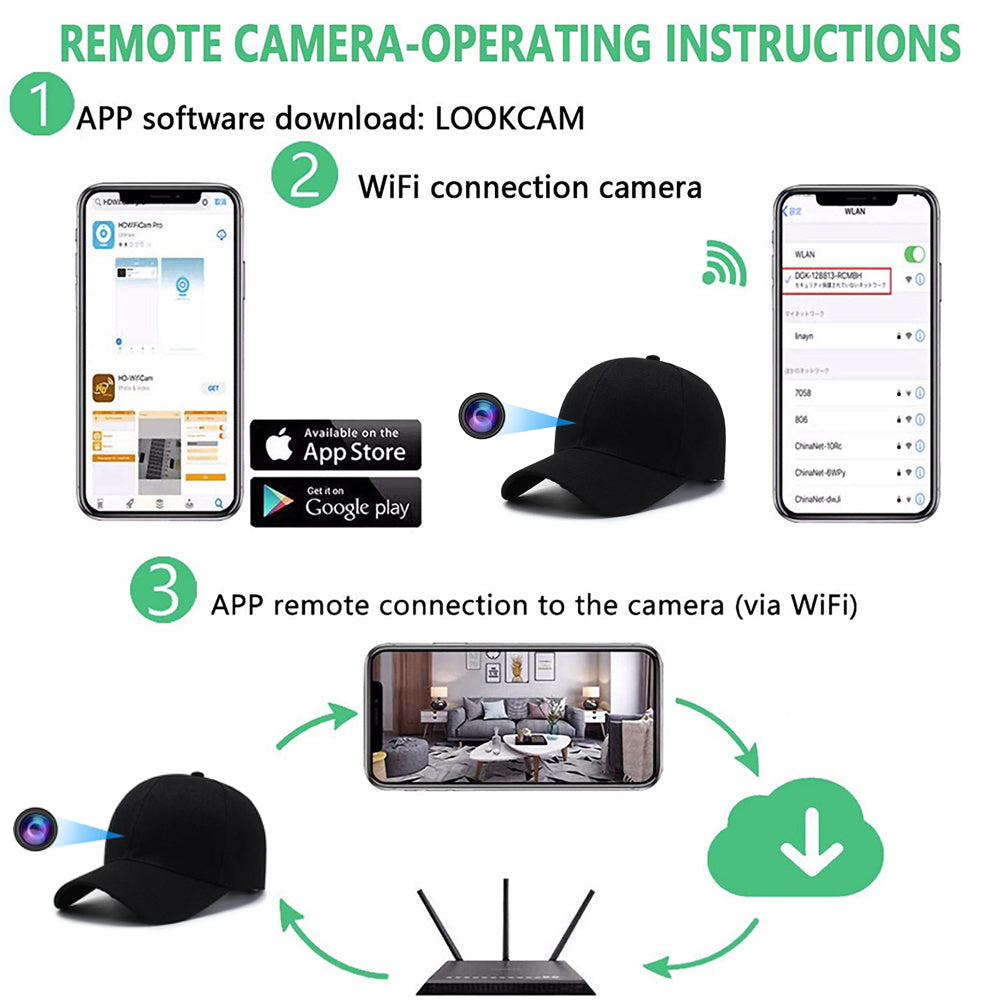 QZT 4K HD 1080P Wireless WIFI Spy Hat Camera Cap Small Video Recorder Hidden CAM