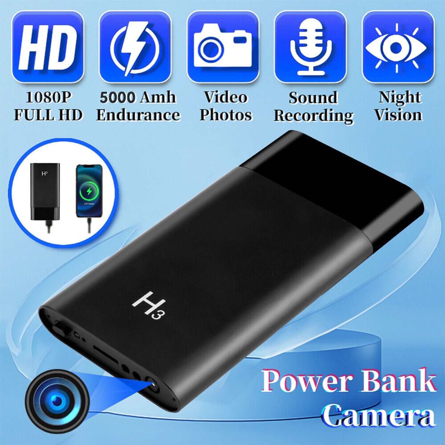 QZT H3 Spy Mini Camera 5000mAh Power Bank Mini Security Wireless Hidden Nanny Cam