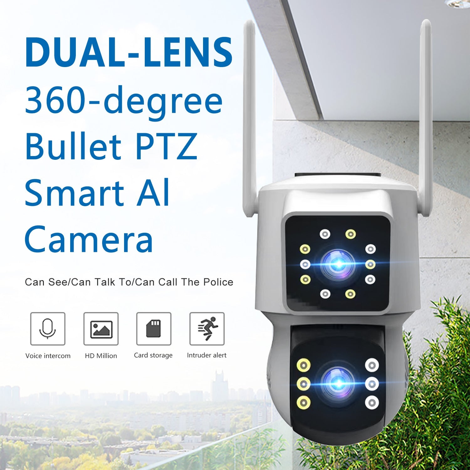 P004 Dual Screen 2 Lens outdoor Wifi IP Security Cctv Camera motorized ptz cctv camera